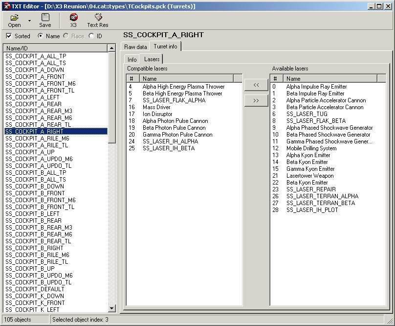 TXT Editor displaying TCockpits file.