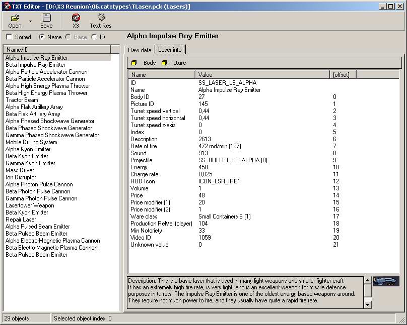 TXT Editor displaying TLasers file.